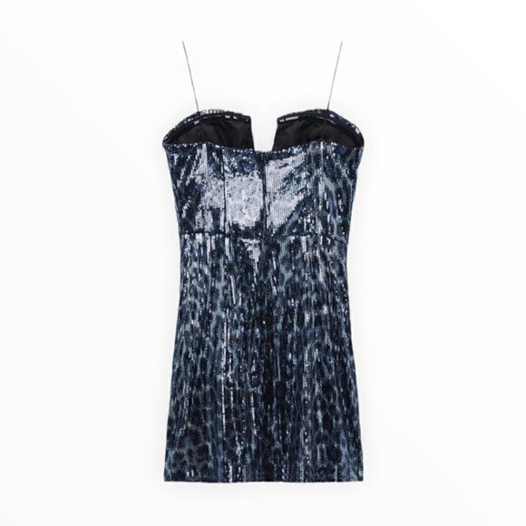 ZARA | Blue | LEOPARD SHORT SEQUIN DRESS - Picture 3 of 10